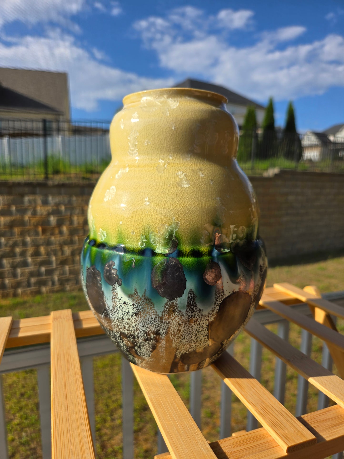 Crystalline Green and Beige Gourd Vase