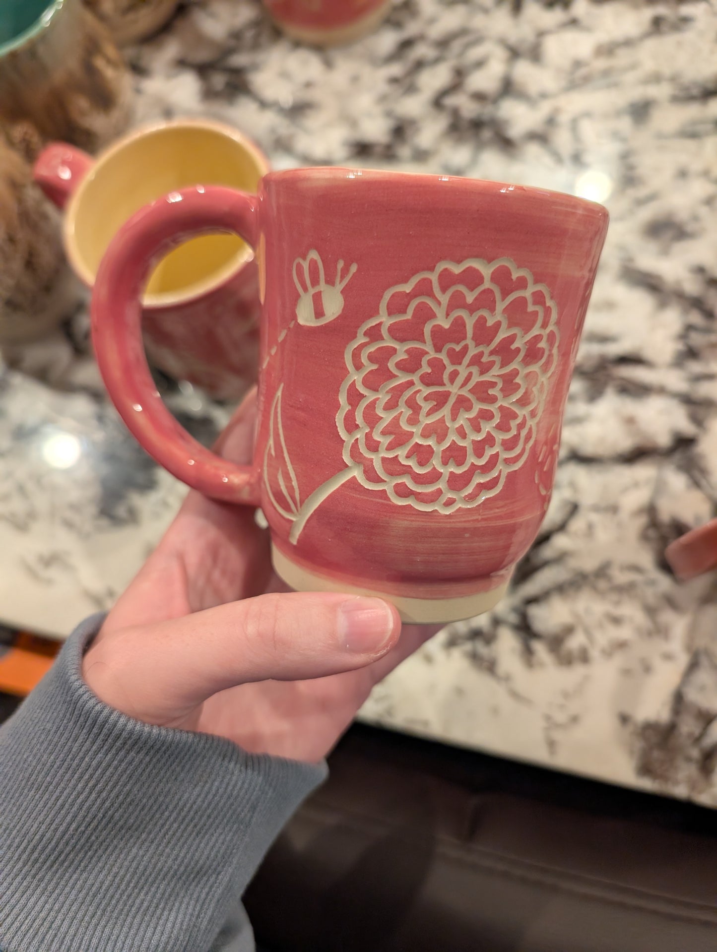 NCMA Pink and Yellow Sgraffito Mugs