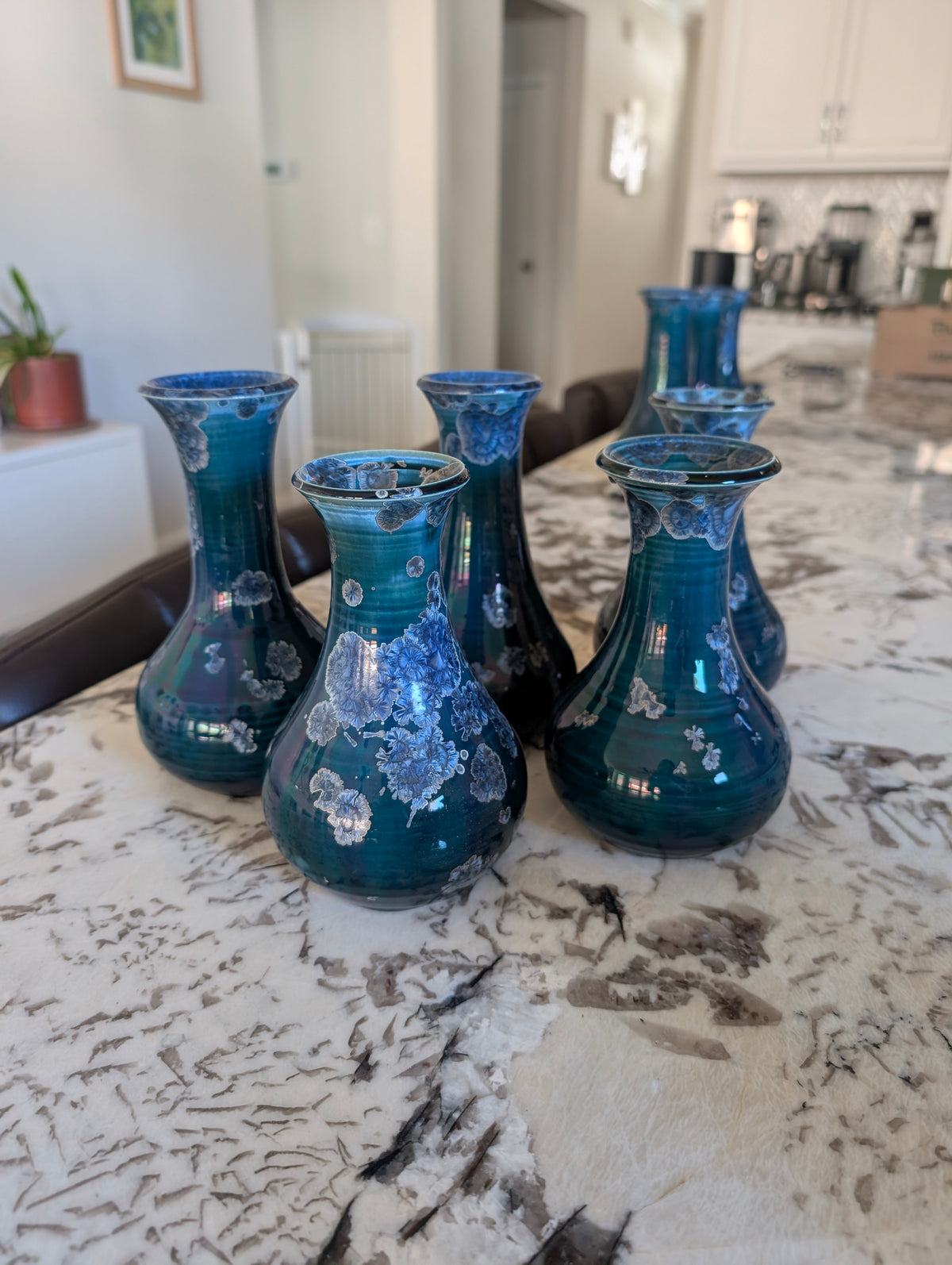 NCMA Small Blue Crystalline Thin-Necked Vase