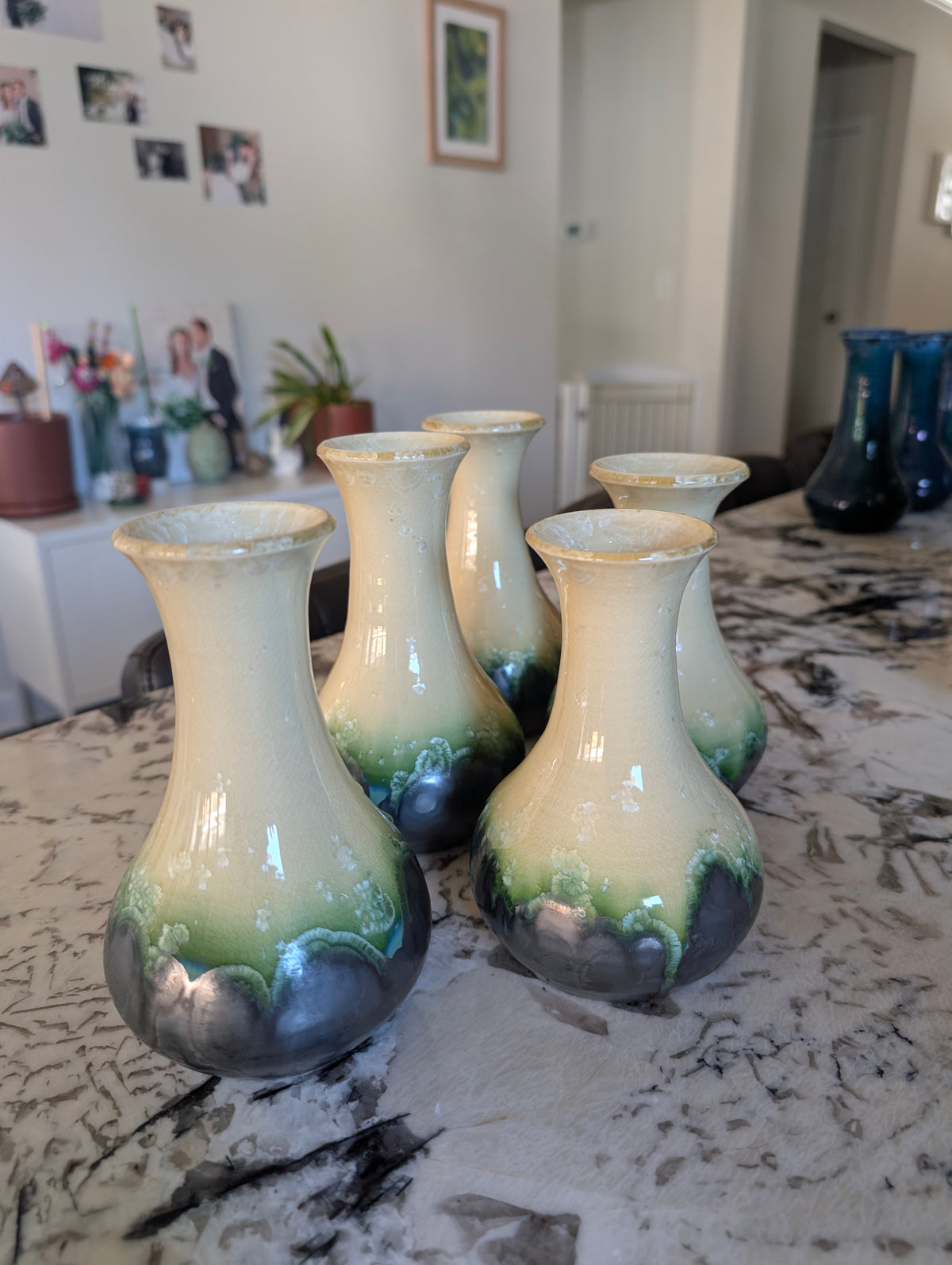 NCMA Small Amber/Green Crystalline Thin-Necked Vase