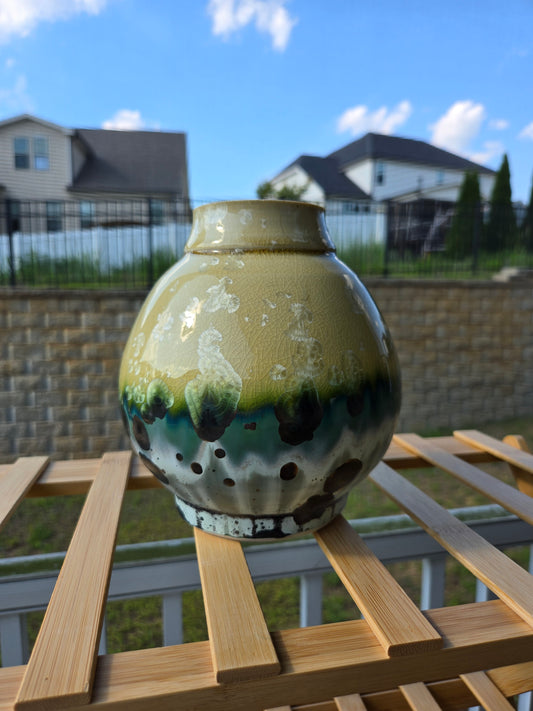 Crystalline Green and Beige Moon Jar