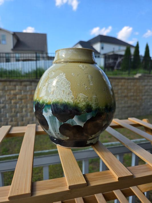 Crystalline Green and Beige Moon Jar