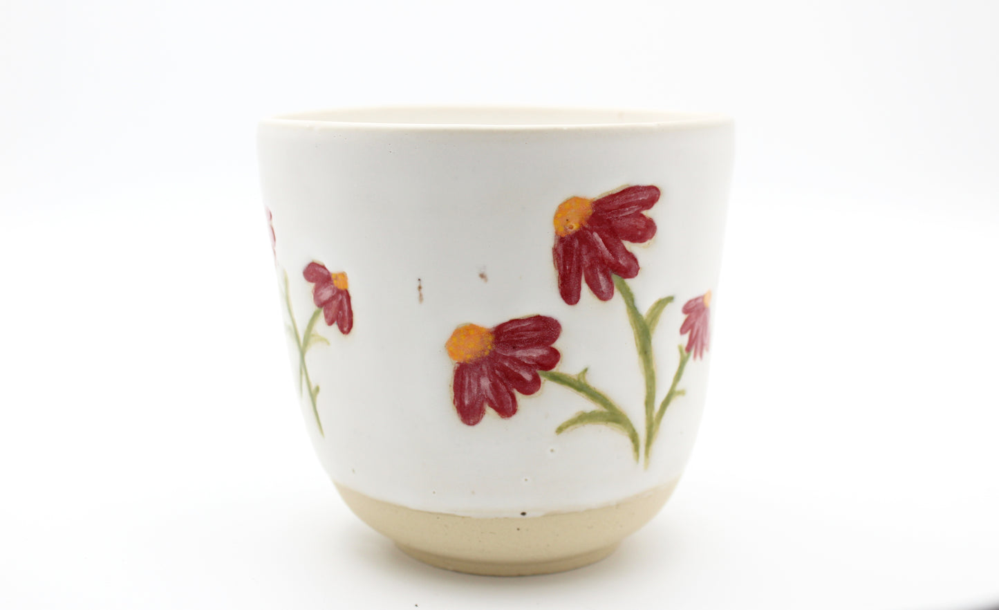 Stoneware Plant Pot with Handpainted Cone Flowers