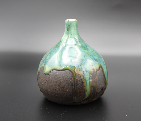 Small Black Vase with Green Glaze