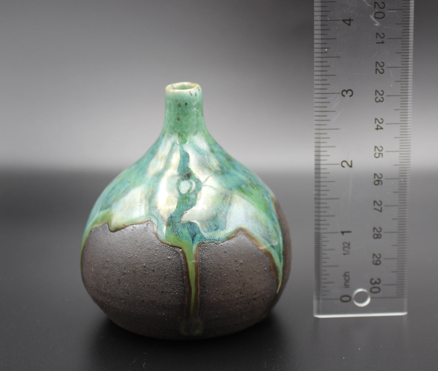 Small Black Vase with Green Glaze