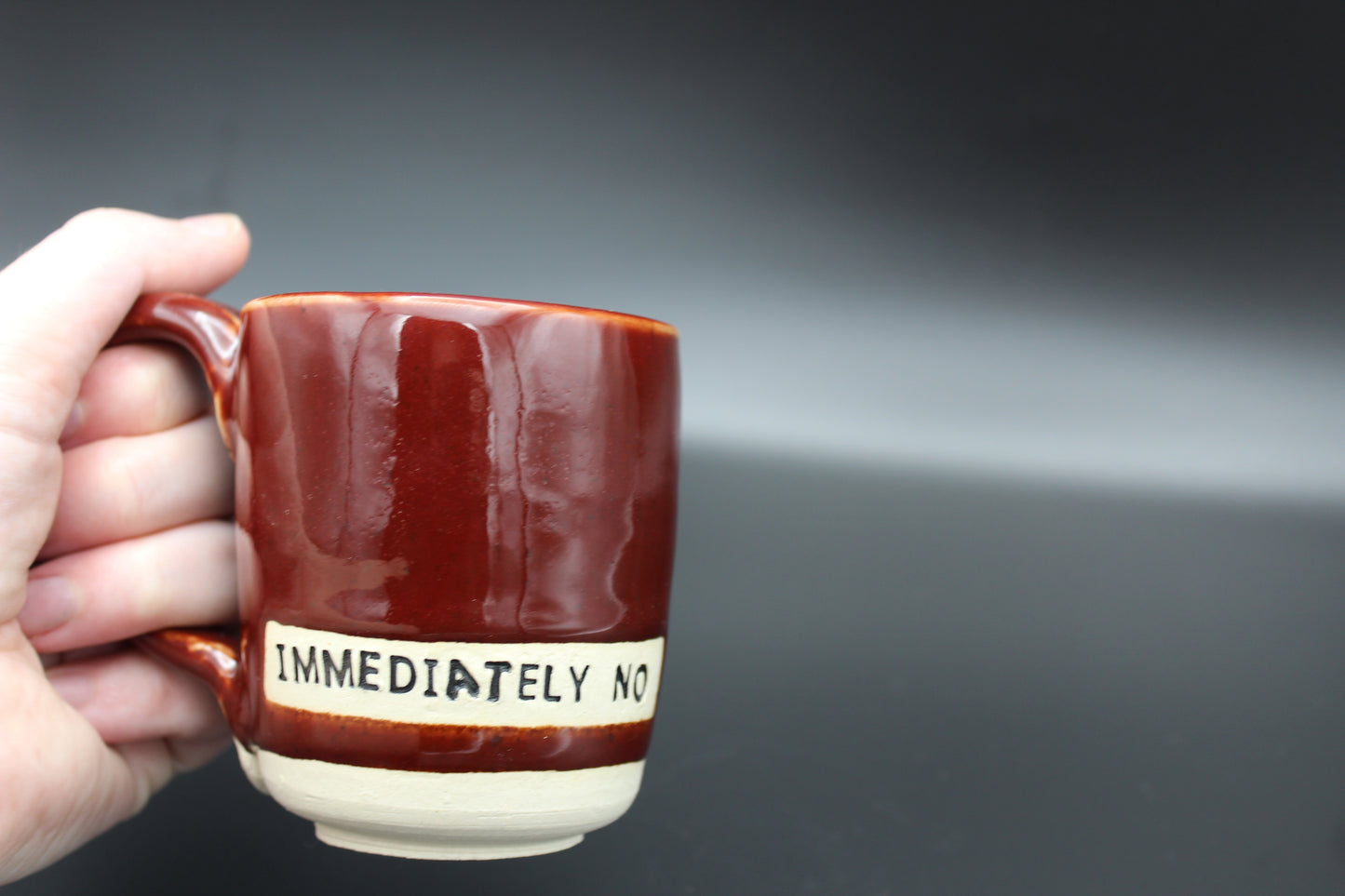 Red "Immediately No" Stoneware Mug