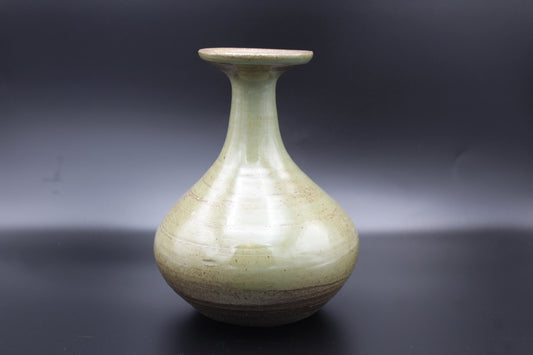 Green Long Necked Vase with Flared Rim