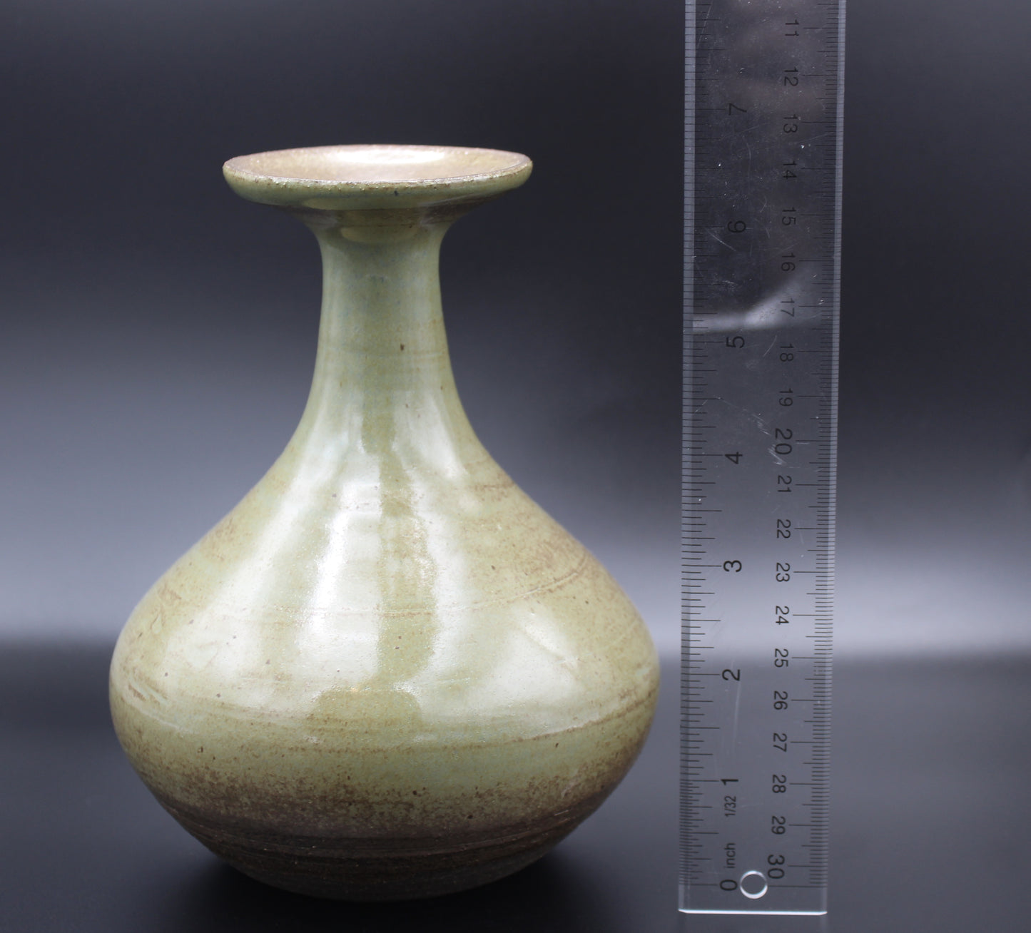 Green Long Necked Vase with Flared Rim