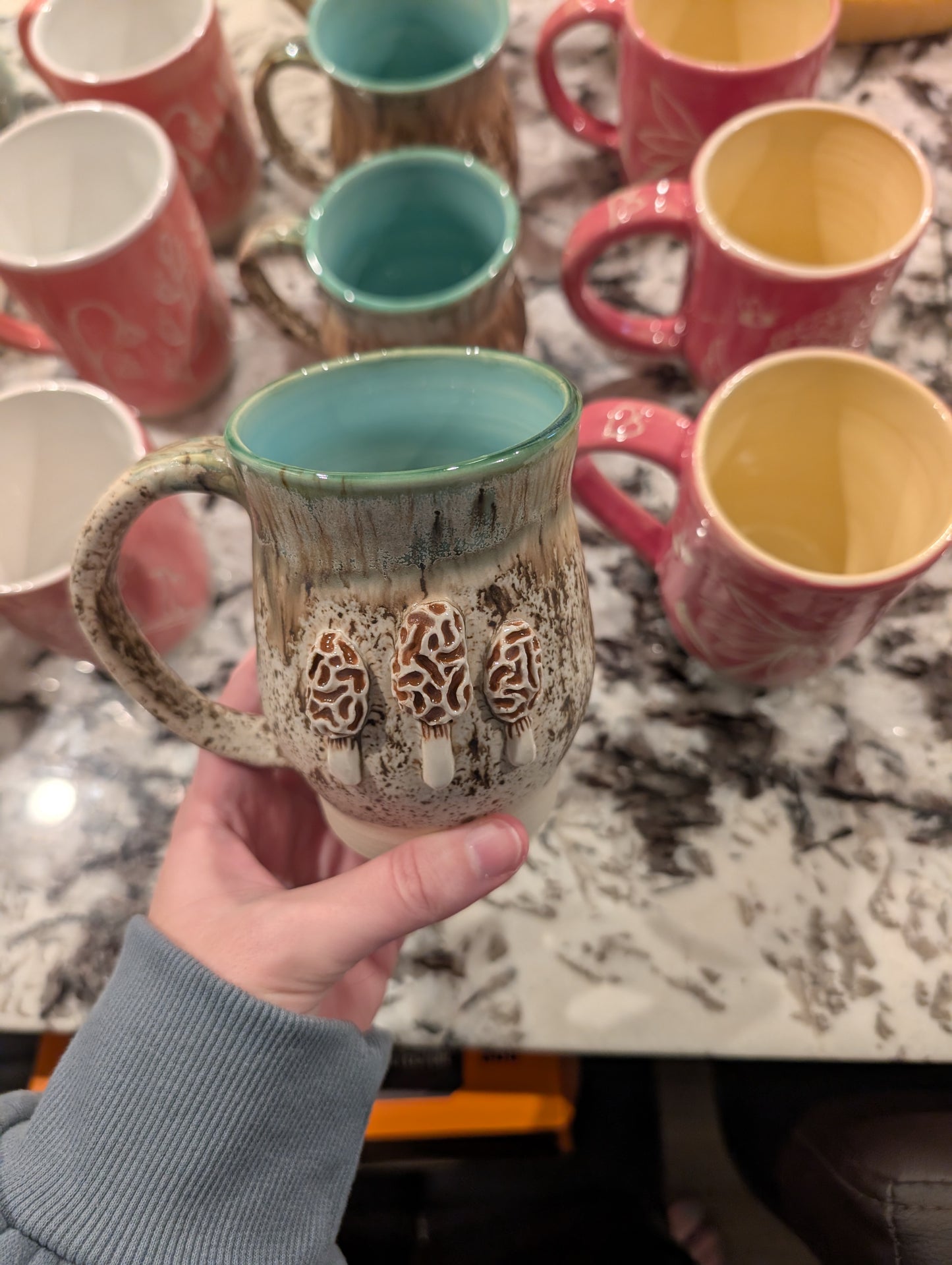 NCMA Green and White Mushroom Mugs