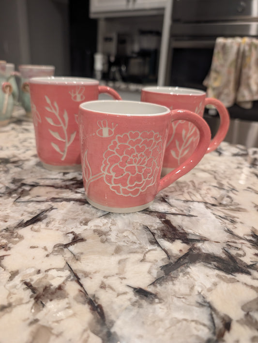NCMA Pink and White Sgraffito Mugs