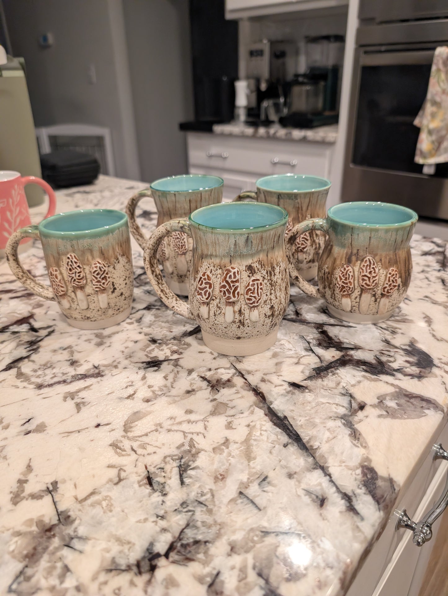 NCMA Green and White Mushroom Mugs