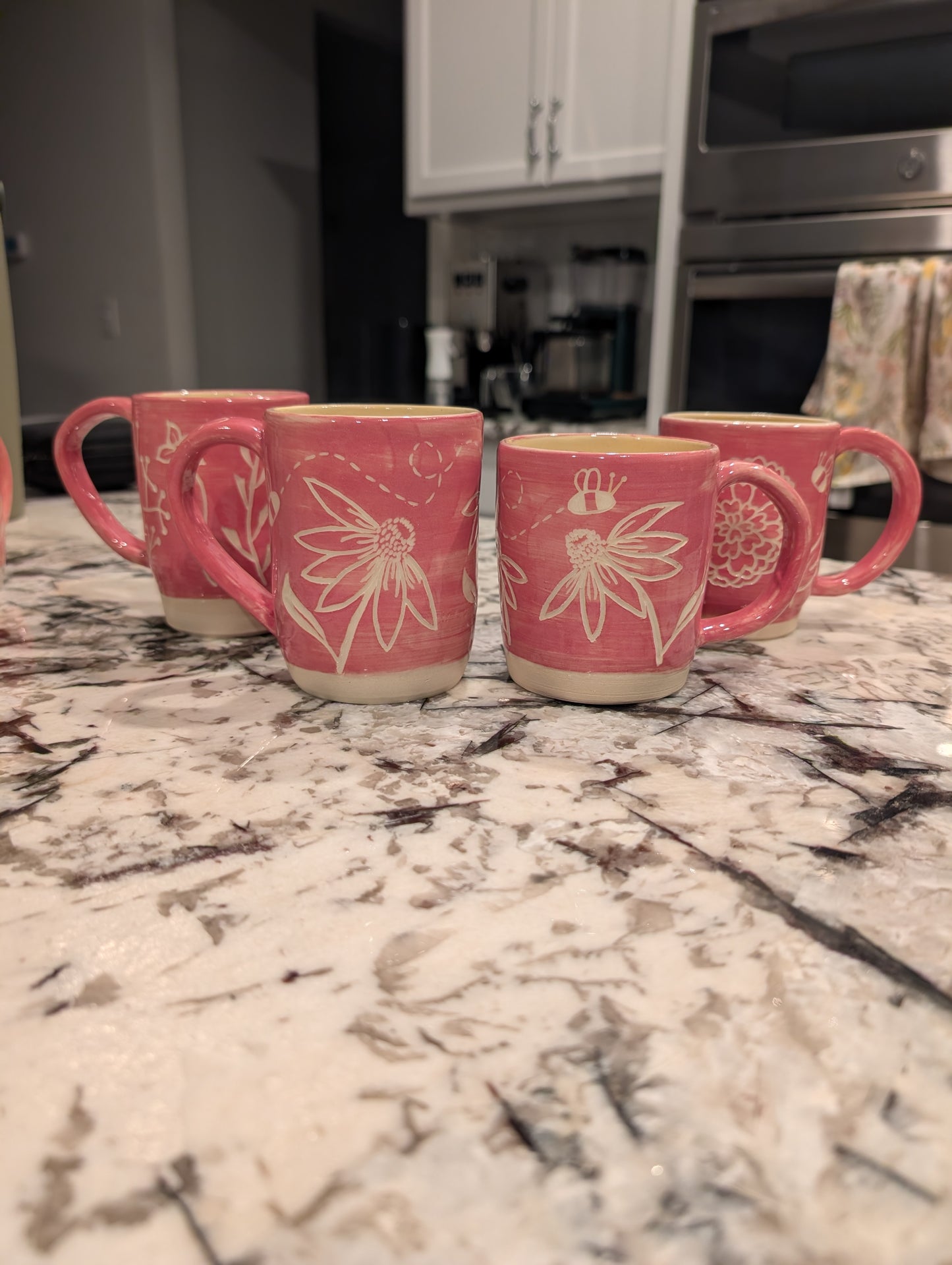 NCMA Pink and Yellow Sgraffito Mugs