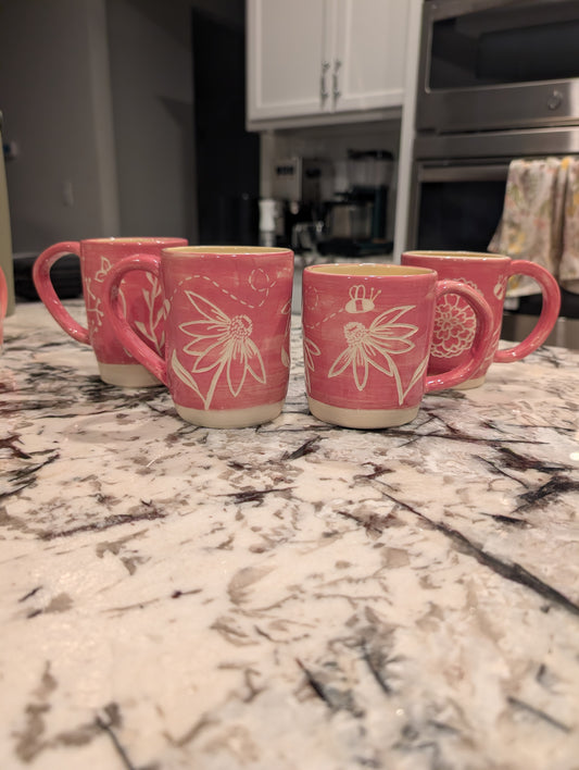 NCMA Pink and Yellow Sgraffito Mugs